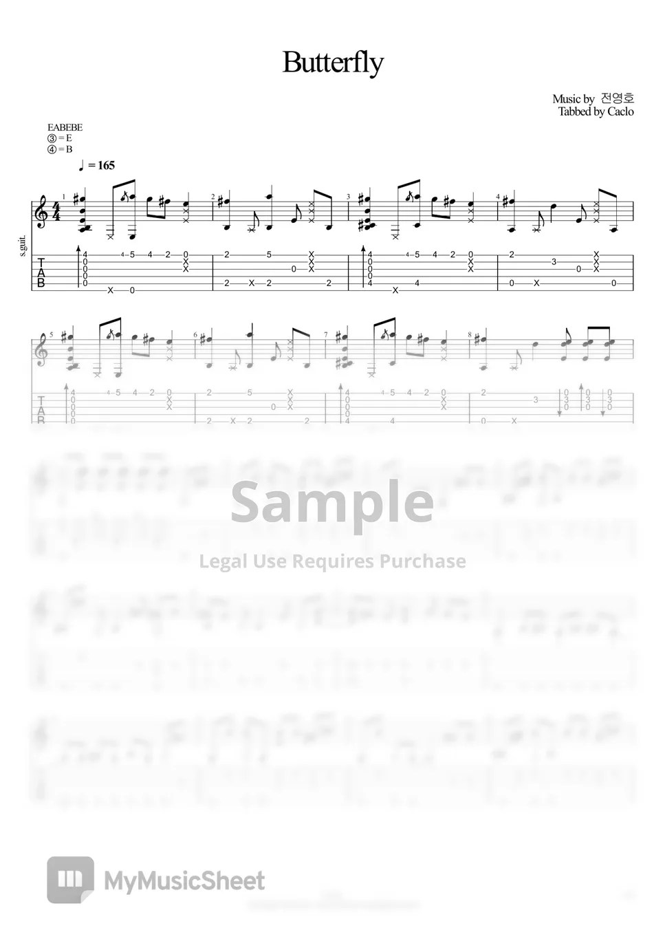 전영호 Butterfly (Butterfly fingerstyle guitar) 악보 by Caclo