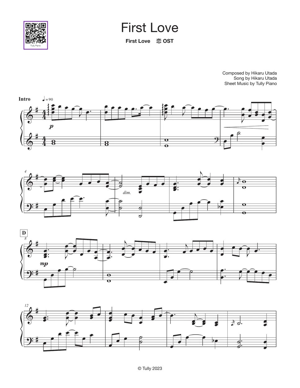 Utada Hikaru First Love Lembar Musik by Tully Piano