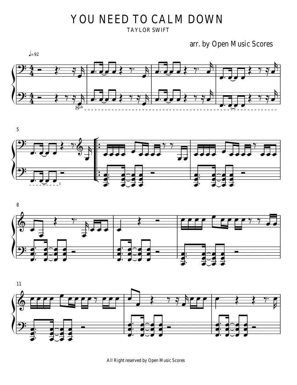 Taylor Swift You Need To Calm Down( Easy) Sheet by Open Music Score