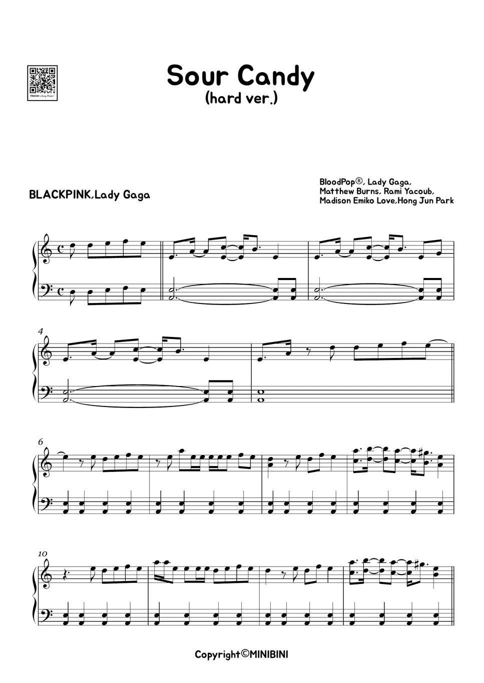 Lady Gaga X BLACKPINK SOUR CANDY (Hard Version) Sheet by MINIBINI