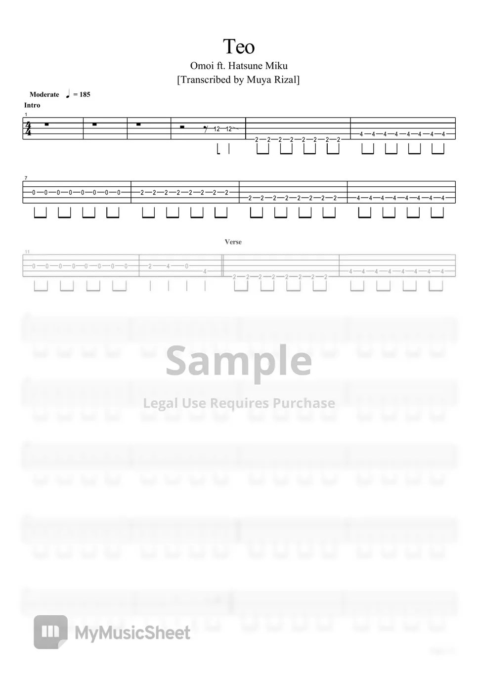 Omoi Teo (Bass TAB) Sheets by Muya