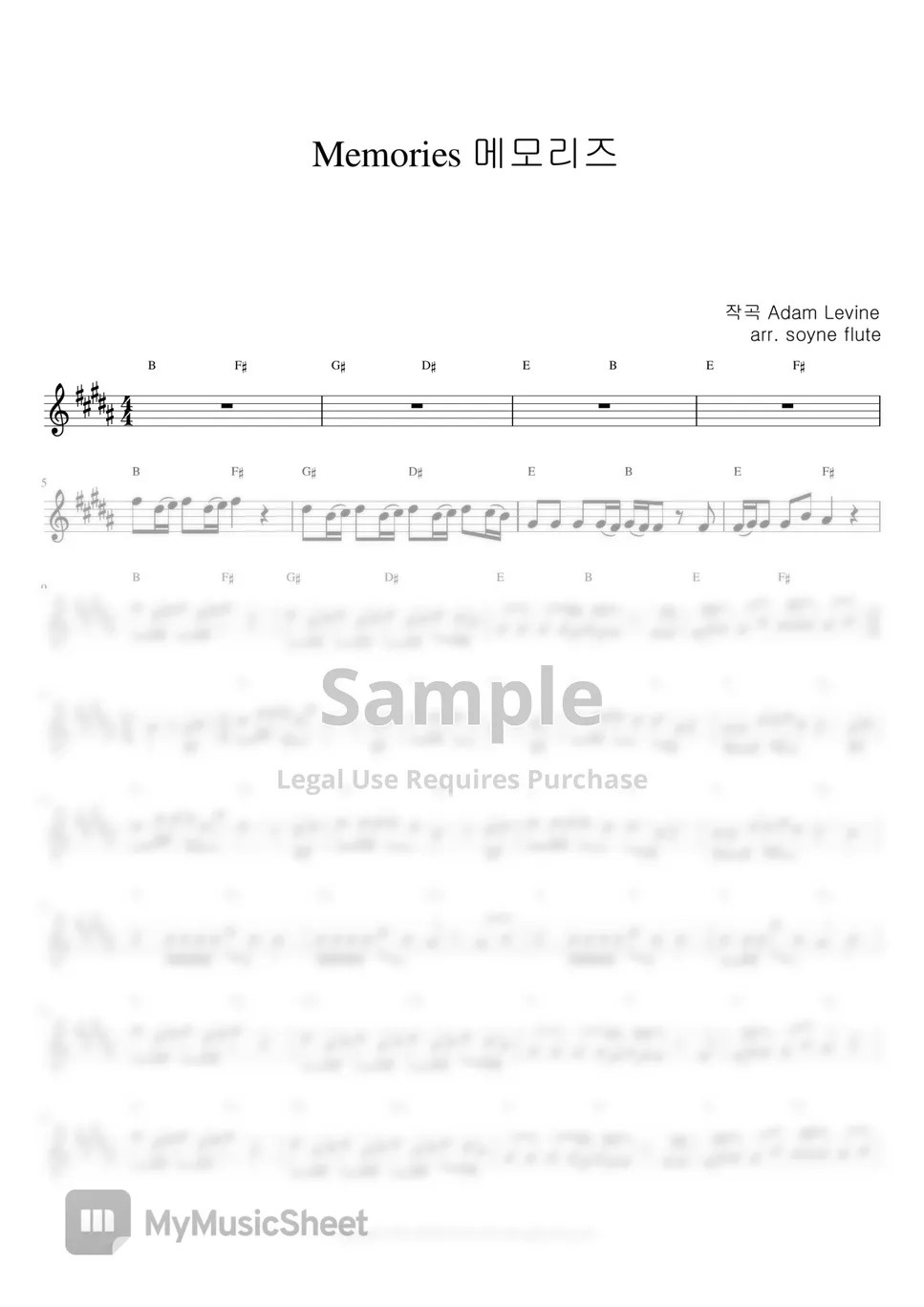 Maroon5 Memories (Flute Sheet Music) Sheets by sonye flute