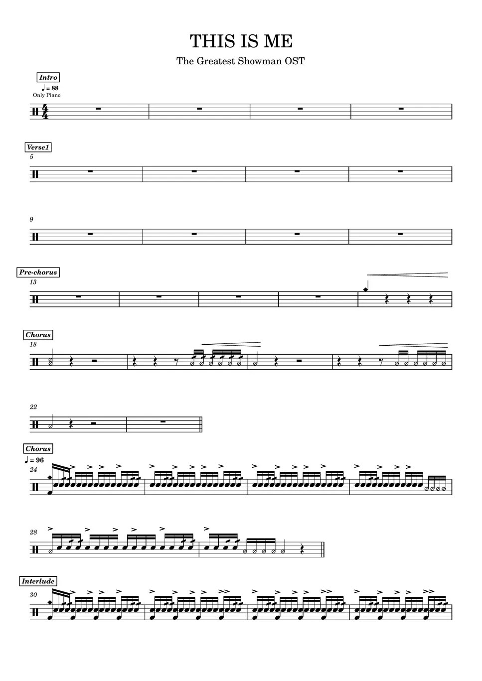 the greatest showman OST This is me (드럼악보 / drum score / 가사첨부