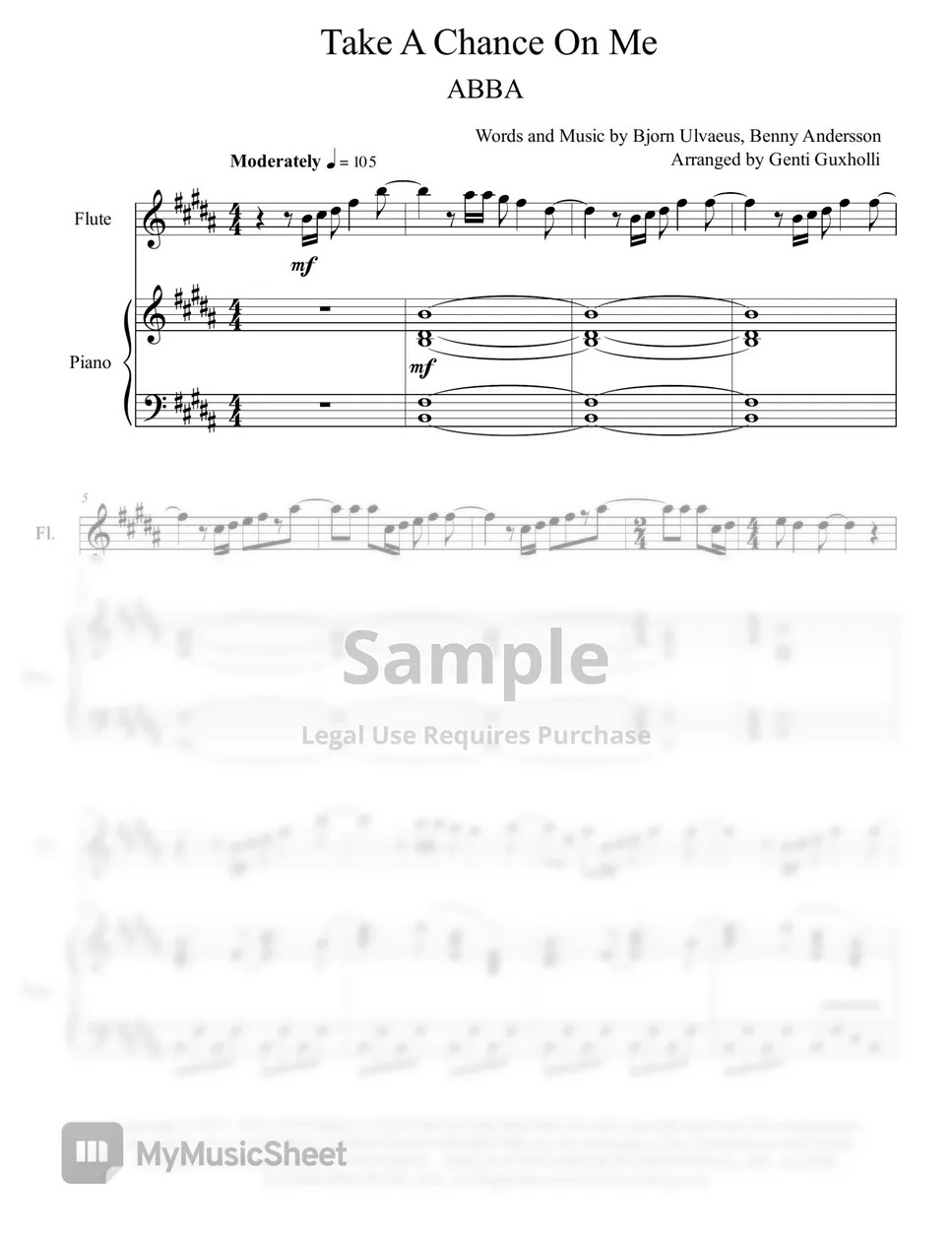 ABBA Take A Chance On Me (Flute Solo with Piano Sheets by Genti Guxholli
