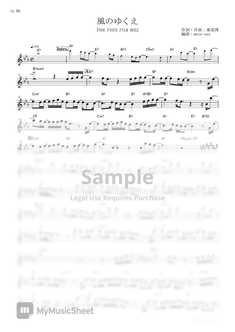 Ado Where the Wind Blows (One Piece Film Red / in Bb) Sheets by mutasax