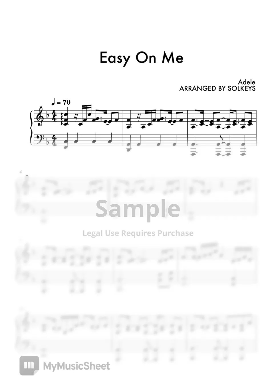 Adele Easy On Me Sheets by SolKeys