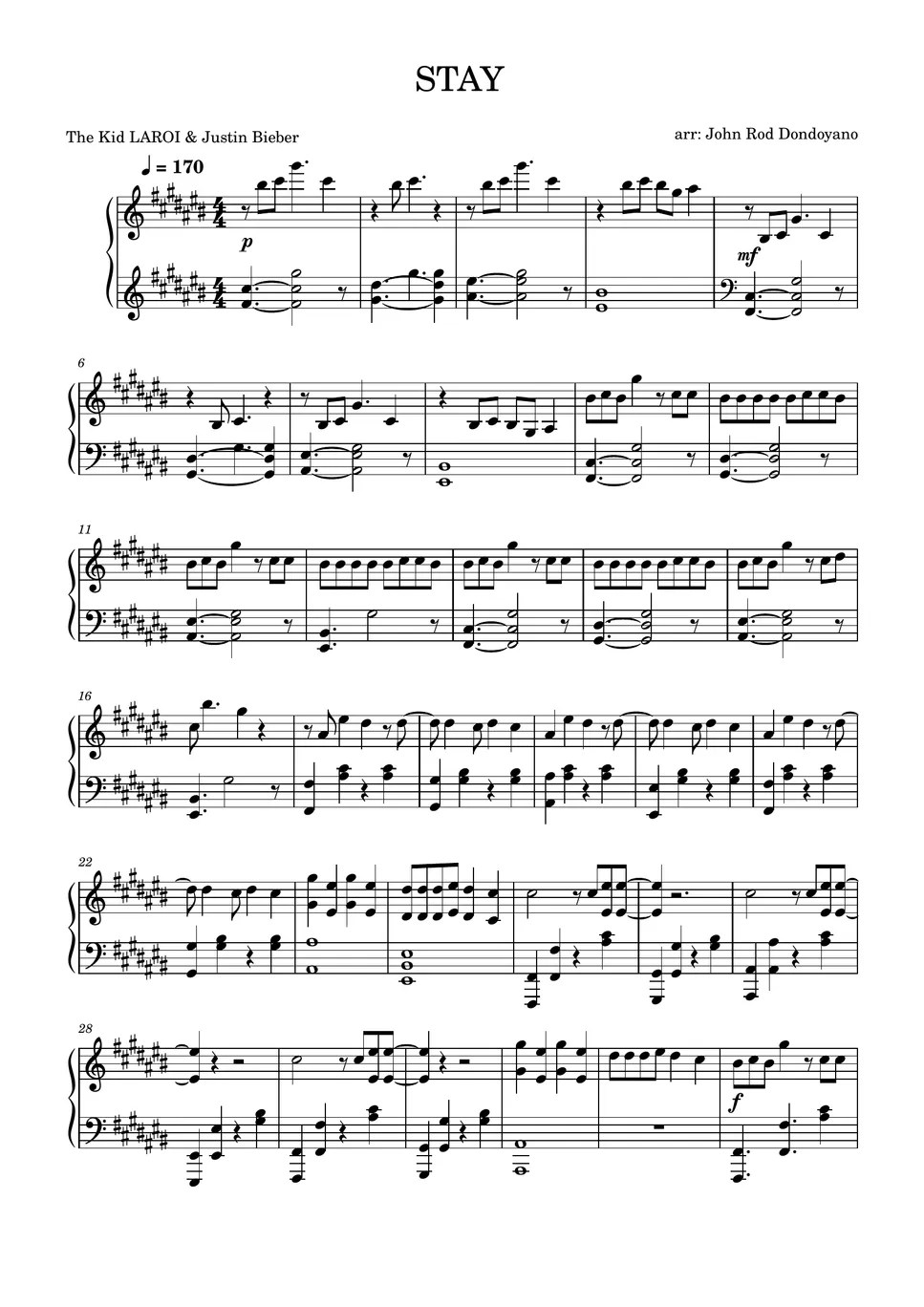 The Kid LAROI, Justin Bieber STAY (PIANO SHEET) Sheets by John Rod