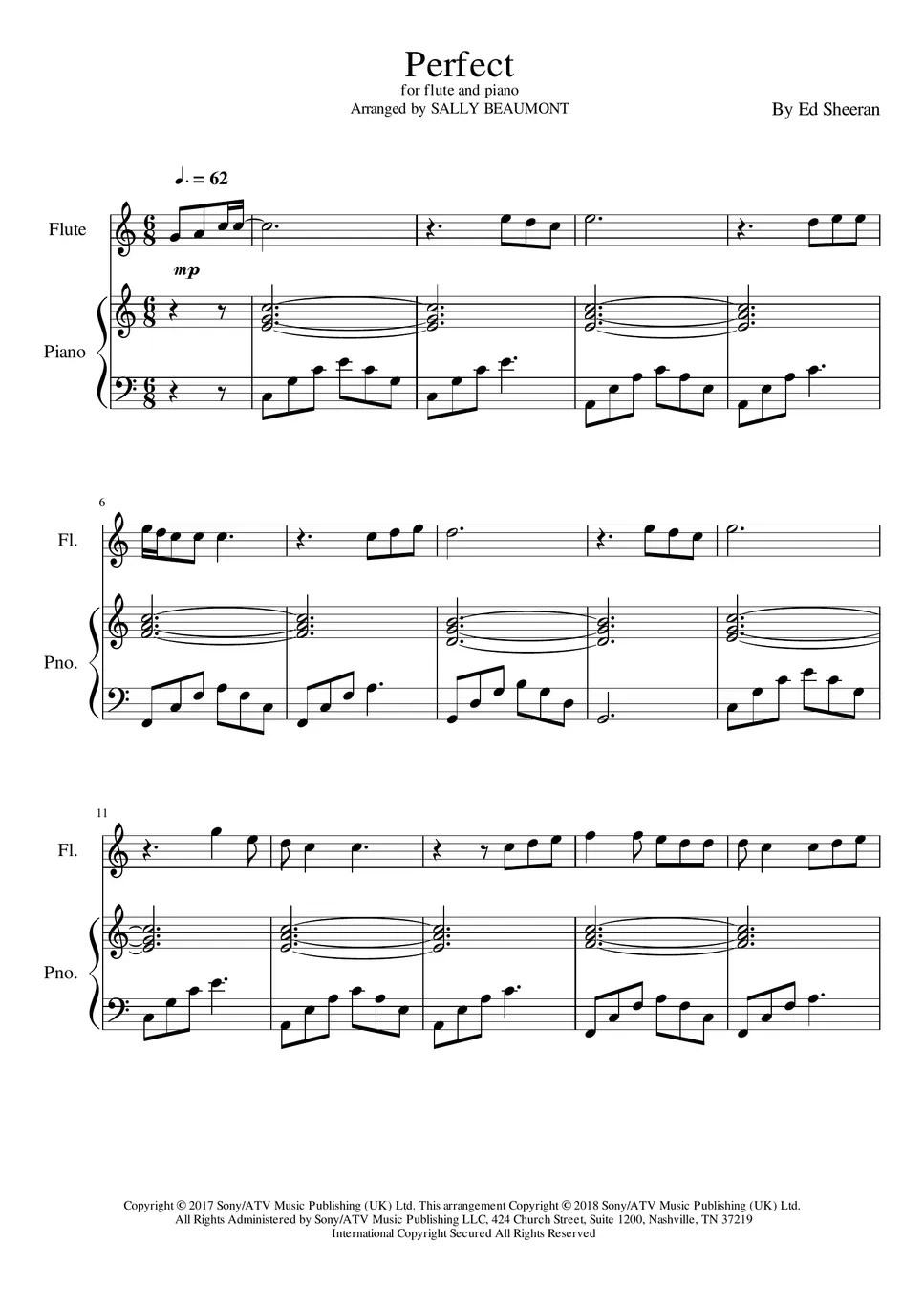 Ed Sheeran Perfect (Flute with Piano Sheets by Sally Beaumont