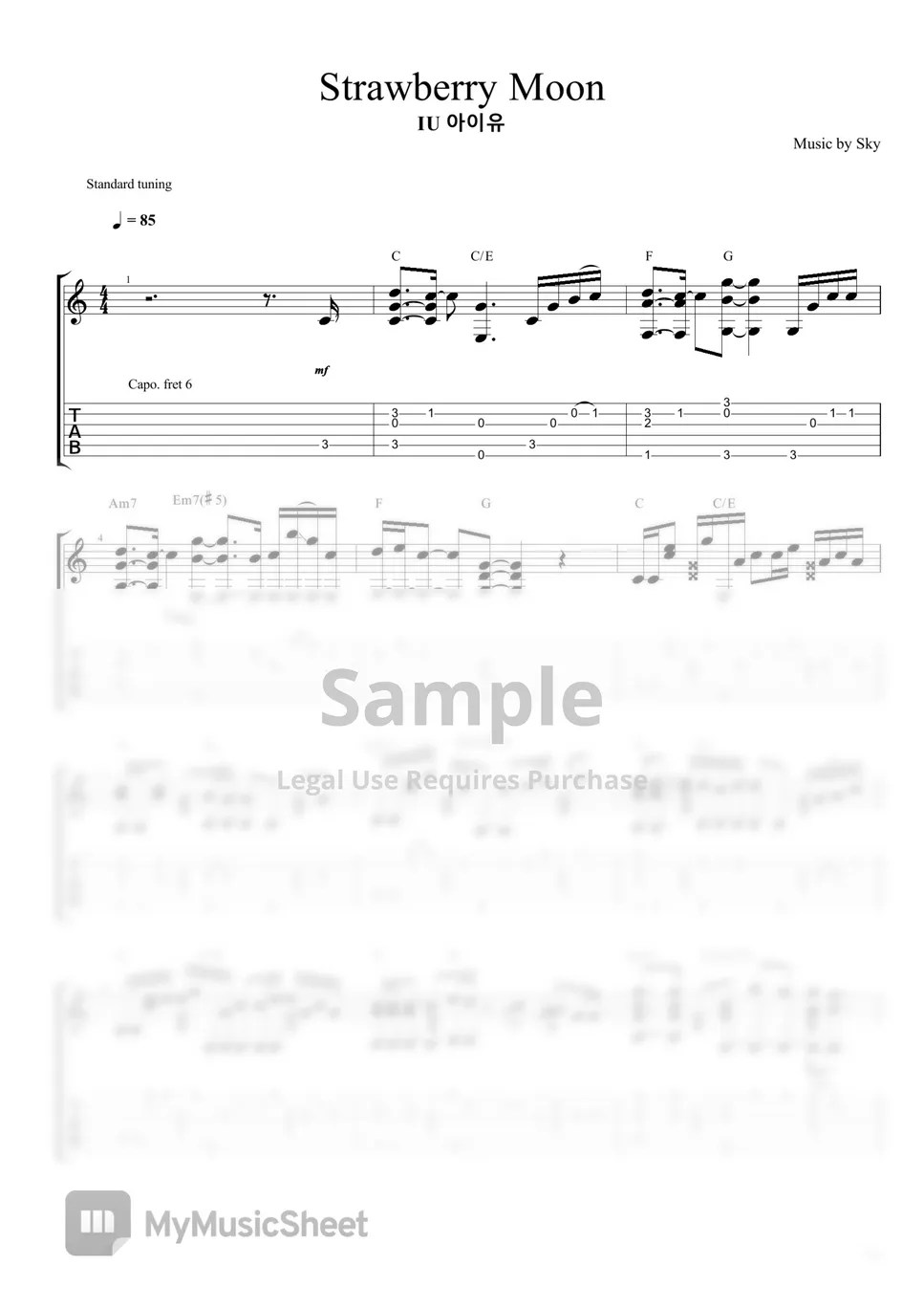 IU(아이유) Strawberry Moon Tab + pontuação de linha única by Sky