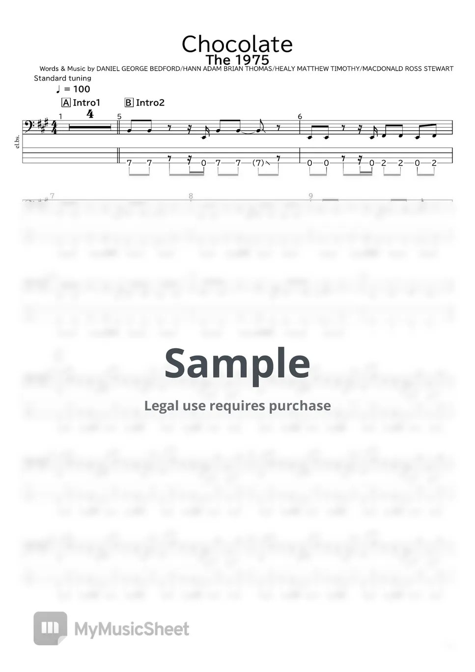 The 1975 Chocolate Sheets by たぶべー＠財布に優しいベース楽譜屋さん（BASS・TAB譜）
