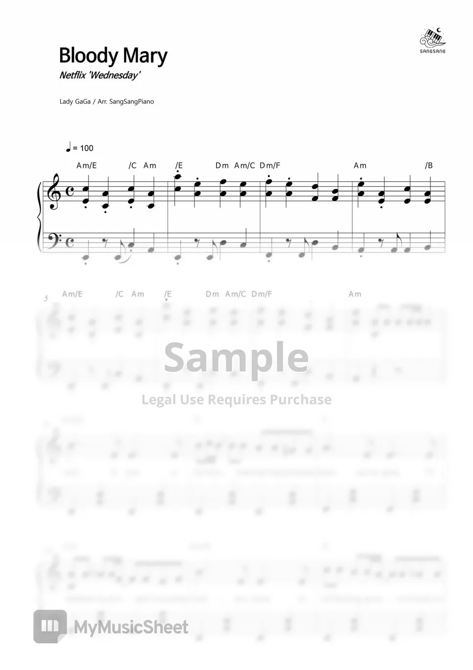 Lady GaGa Bloody Mary 악보 by SangSangPiano