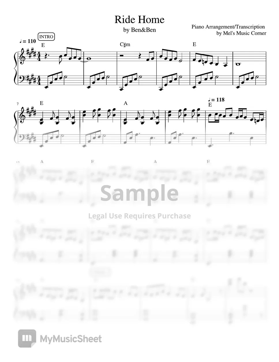 Ben&Ben Ride Home (piano sheet music) Sheets by Mel's Music Corner