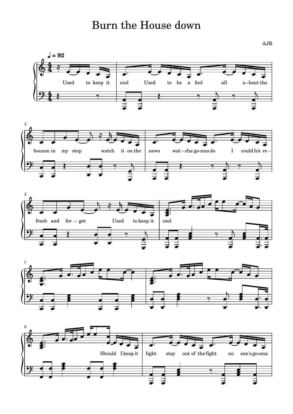 AJR Burn the house down Sheets by 피아노랑