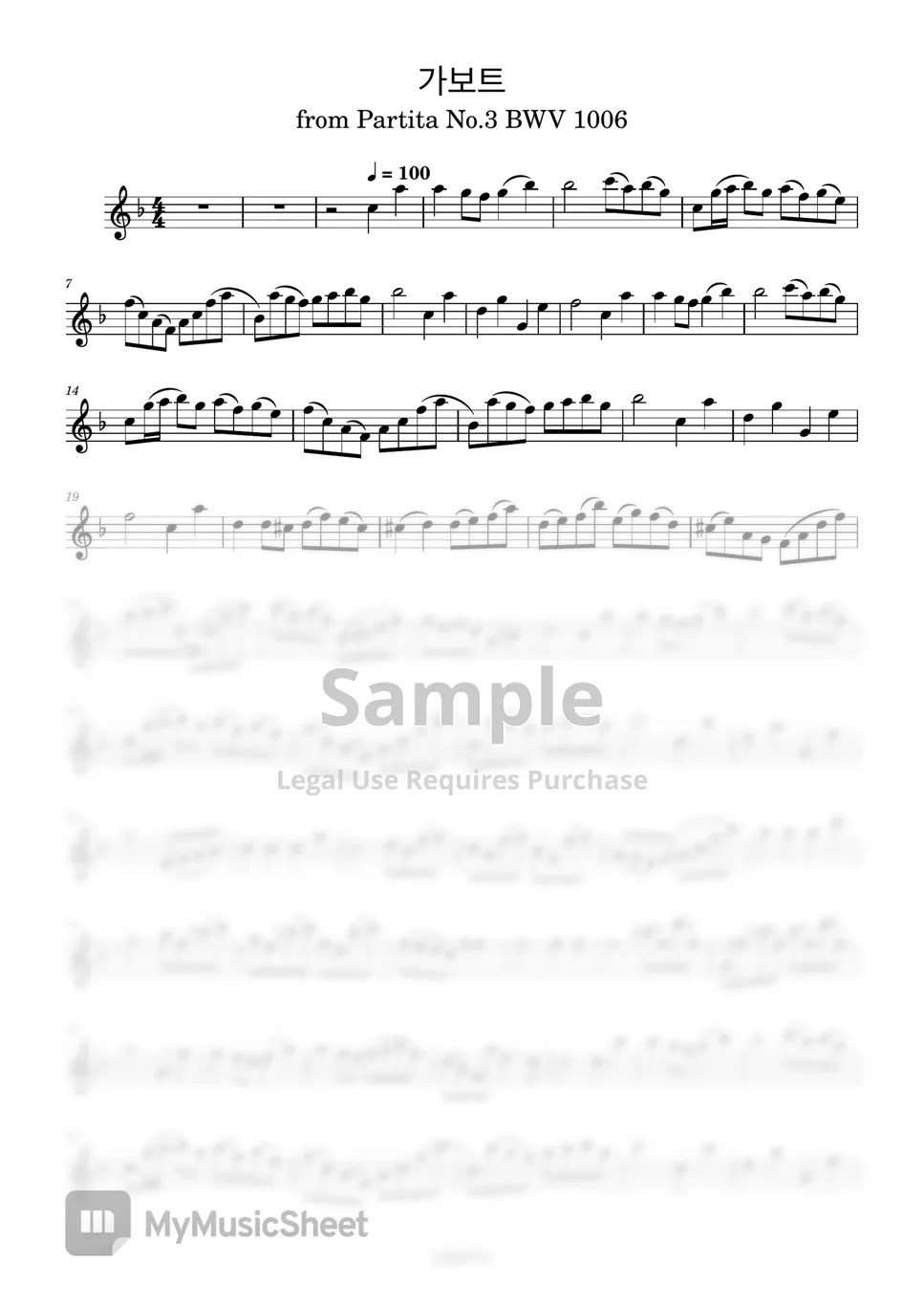 J.S Bach Partita No.3 BWV 1006 (Flute /MR) Sheets by Simpleflutemusic