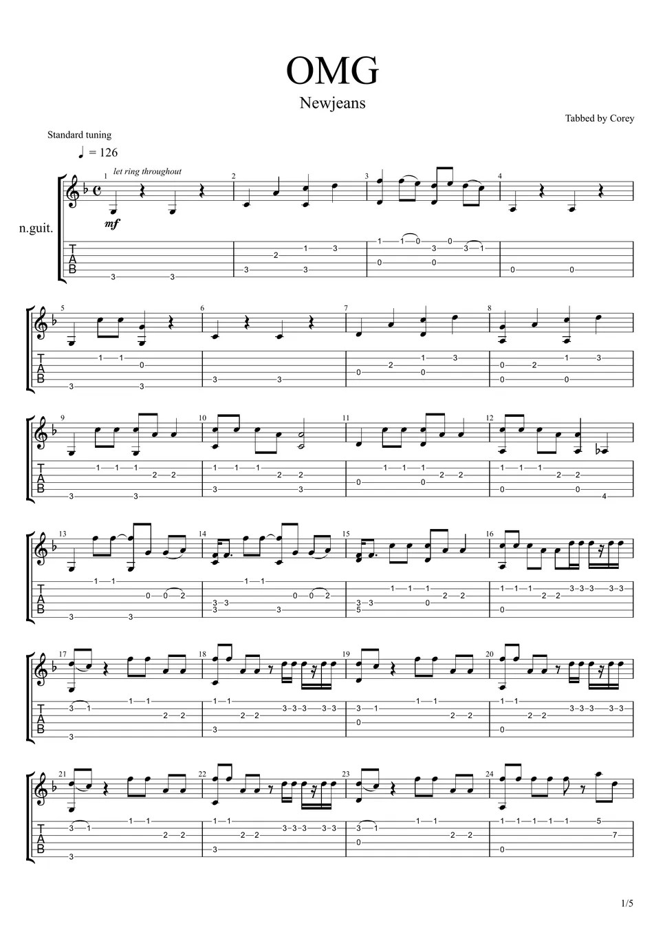 Newjeans OMG (NewJeans) Fingerstyle Easy Guitar Tab (OMG (NewJeans
