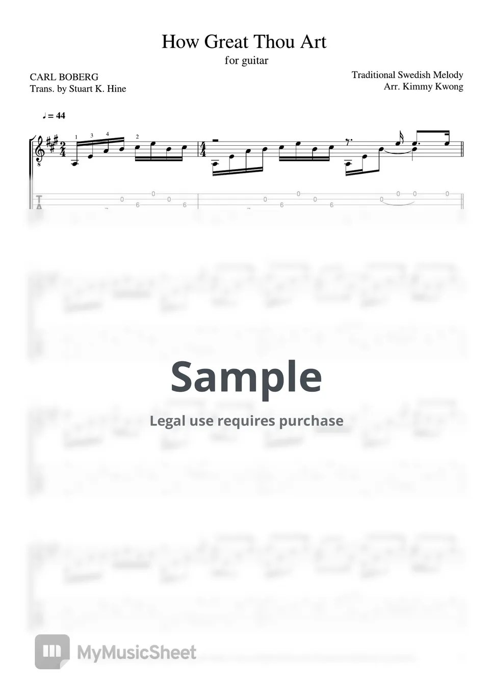 How Great Thou Art (for guitar Tab) Tab + 1staff by Kimmy Kwong