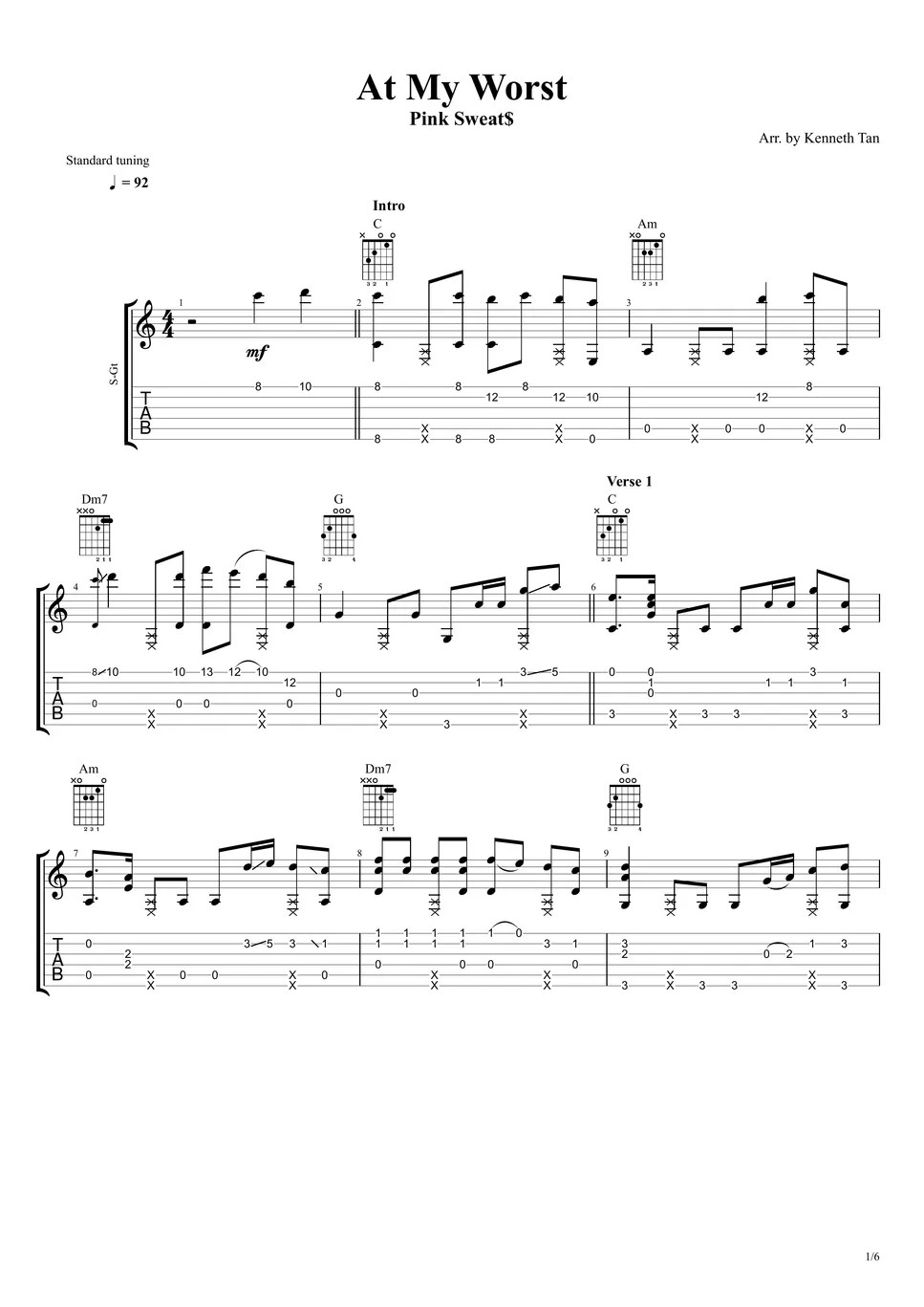 Pink Sweat Fingerstyle Guitar At My Worst แผ่น by Acoustic