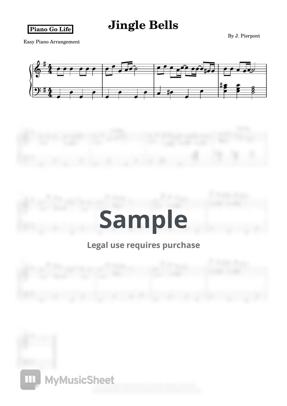 Jingle Bells (EASY) Sheets by Piano Go Life