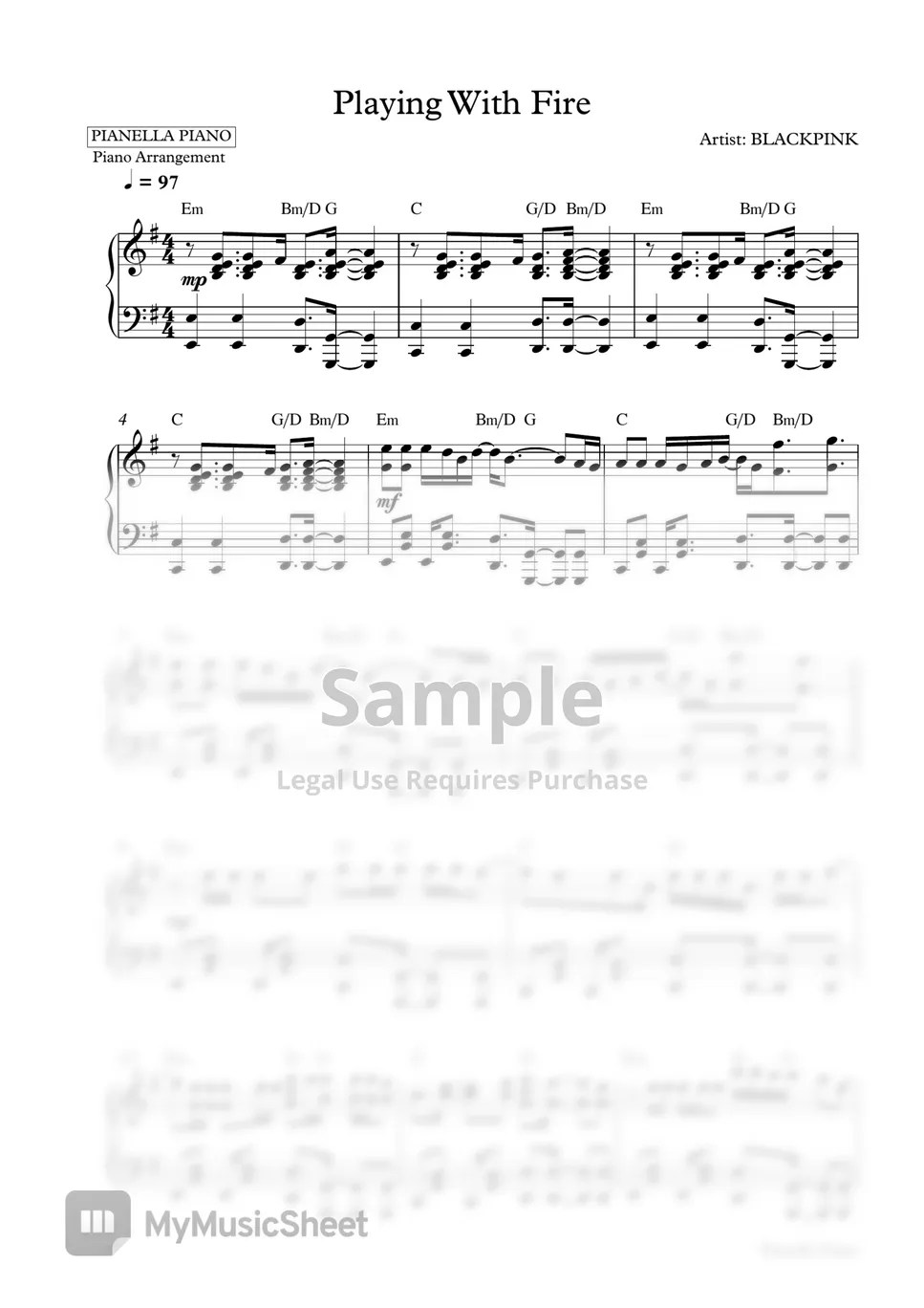 BLACKPINK Playing With Fire (Piano Sheet) 악보 by Pianella Piano