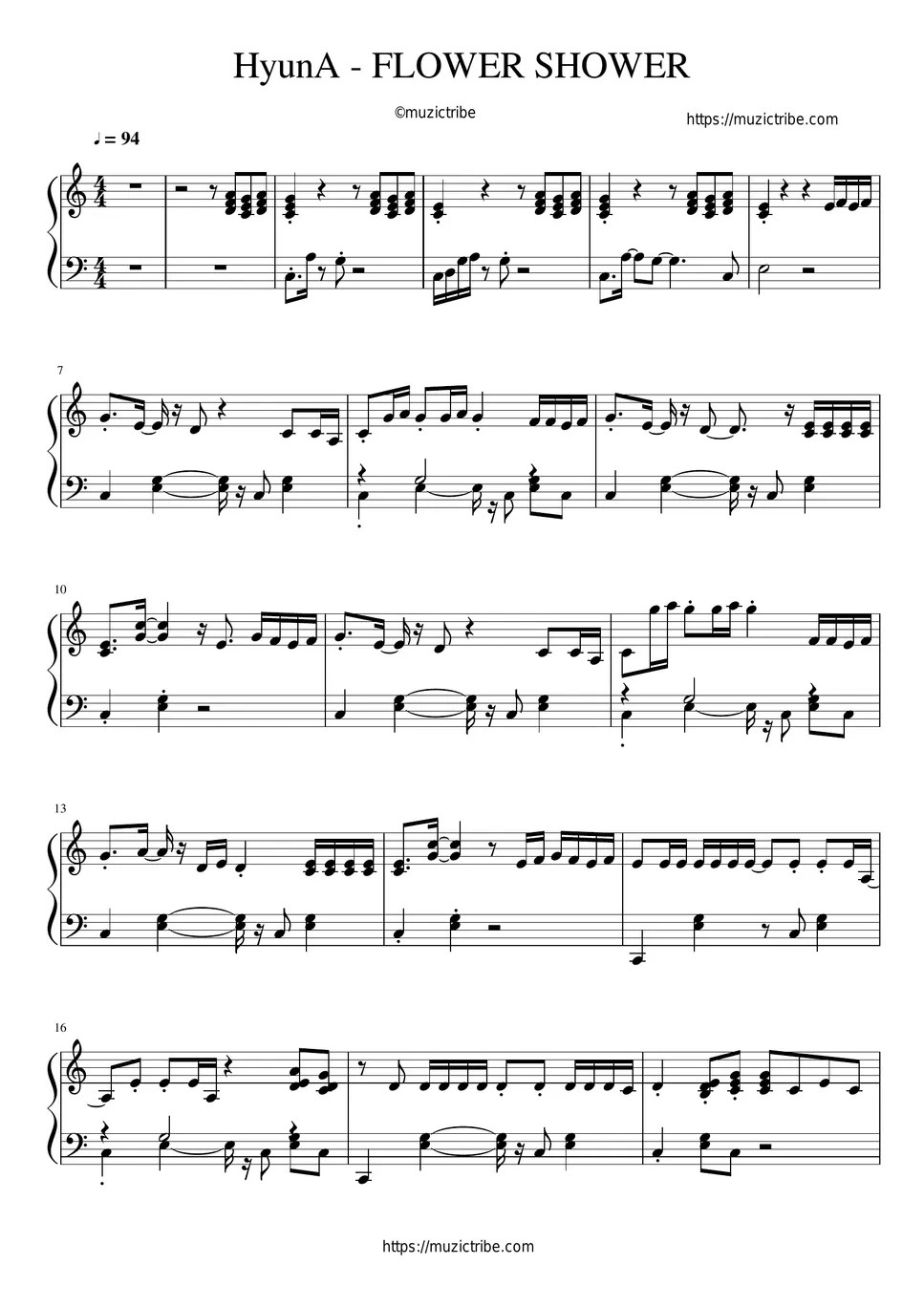 현아 (HyunA) 'FLOWER SHOWER' Piano Sheet + MP3 Sheets