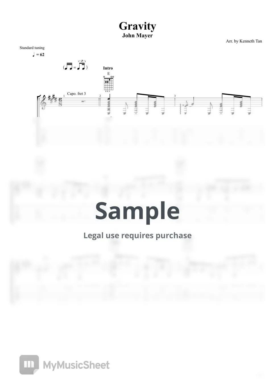 John Mayer Fingerstyle Guitar Gravity Sheets by Acoustic