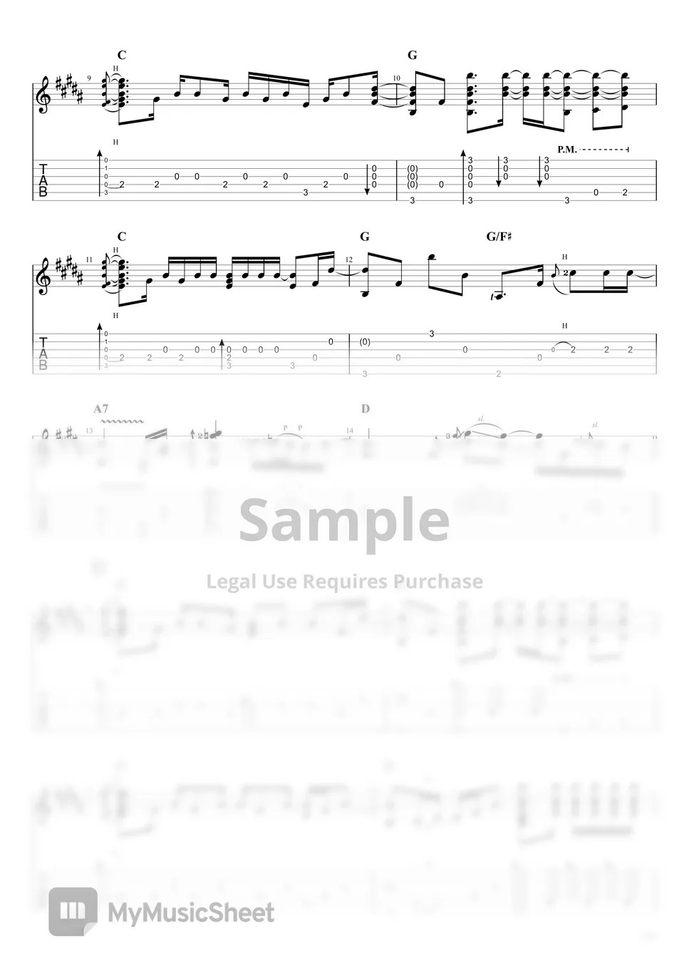 SUPER BUTTER DOG サヨナラCOLOR (ソロギター、fingerstyle) Notenblatt by kattin025