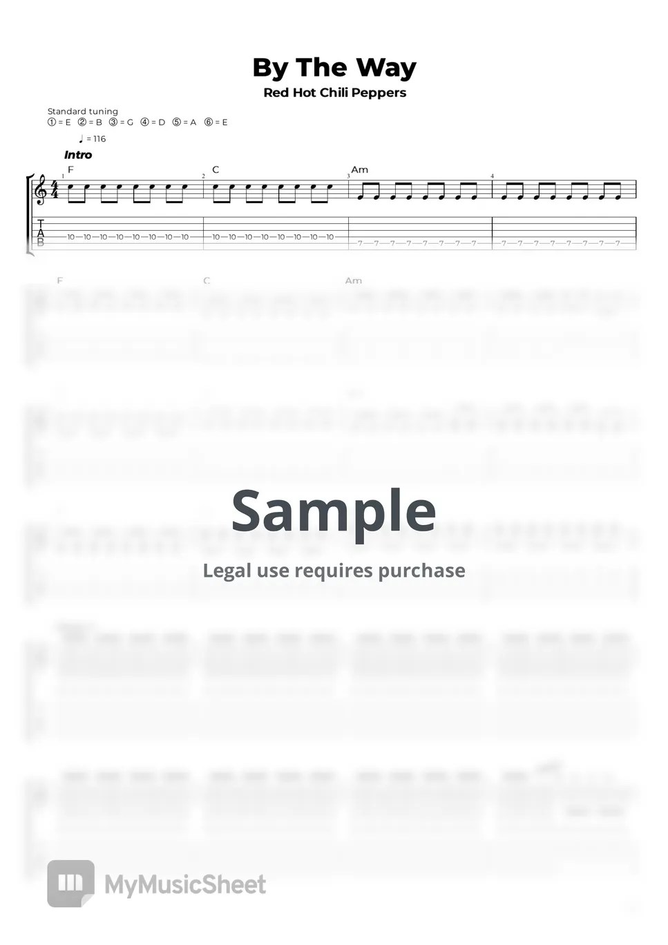 Red Hot Chili Peppers By The Way Sheets by Nikola Gugoski