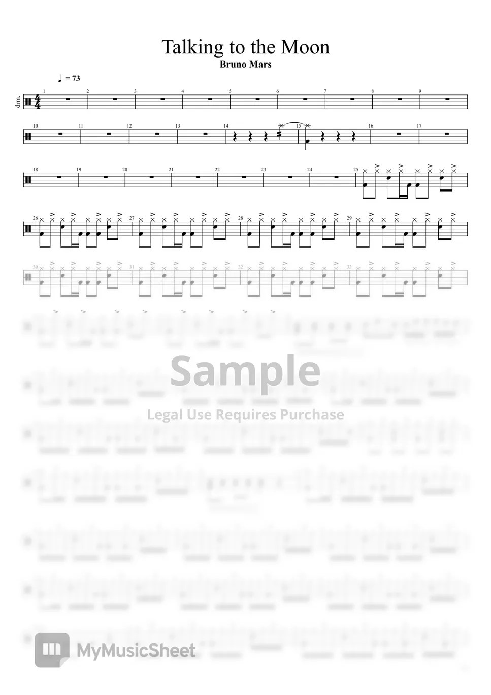 Bruno Mars Talking to the moon(Drum) Sheets by Leslie Tam