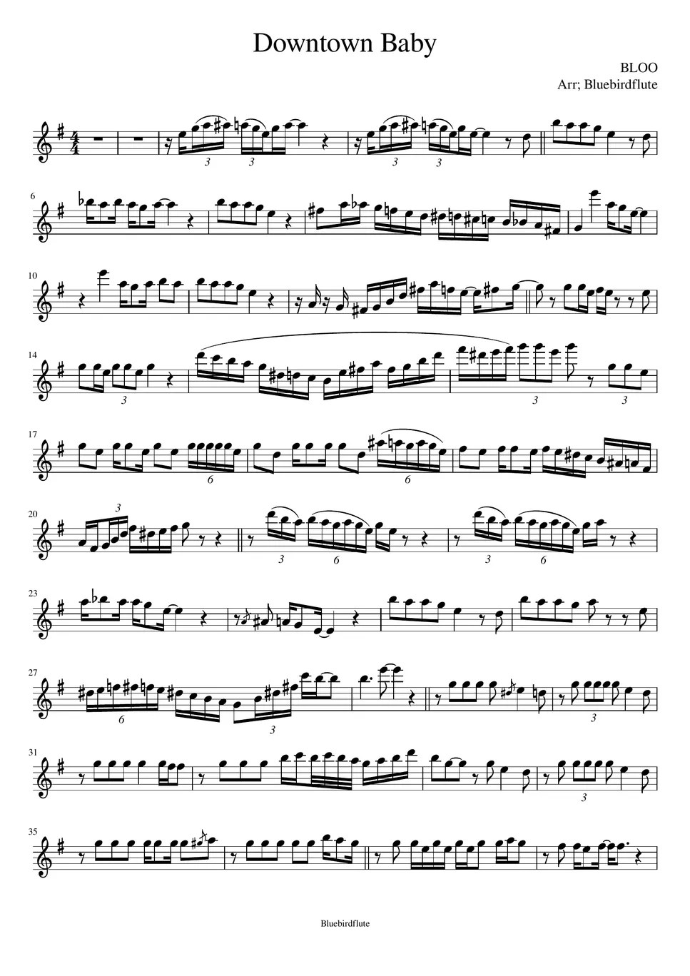 BLOO Downtown Baby (Jazz Flute Ver.) Sheets by Bluebirdflute