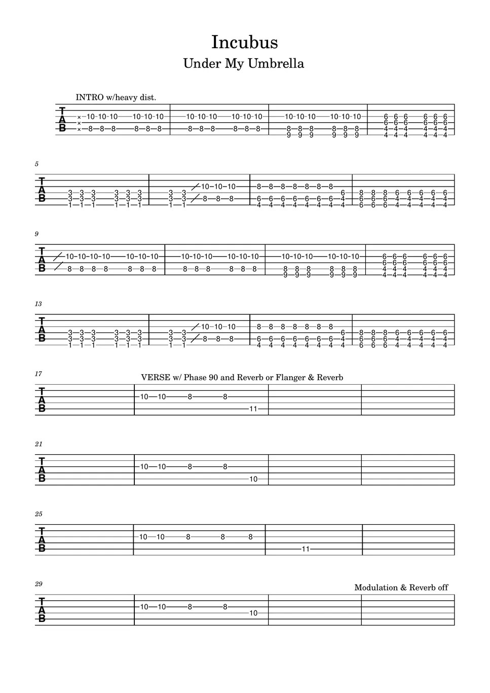 Incubus Under My Umbrella (TAB) Sheets