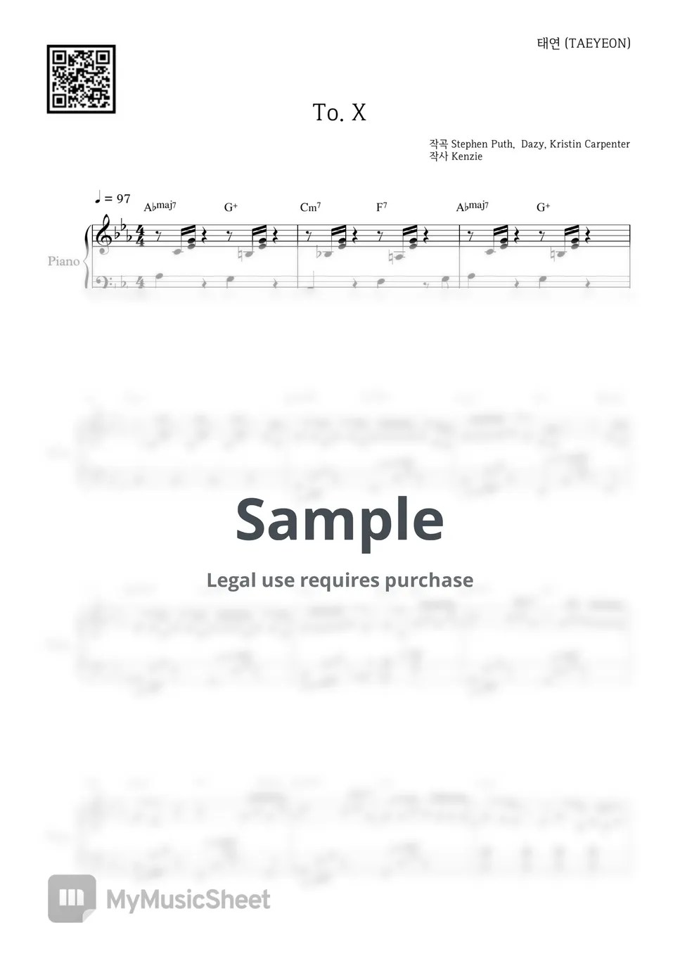 TAEYEON 태연 'To. X' Sheets by PIANOiNU