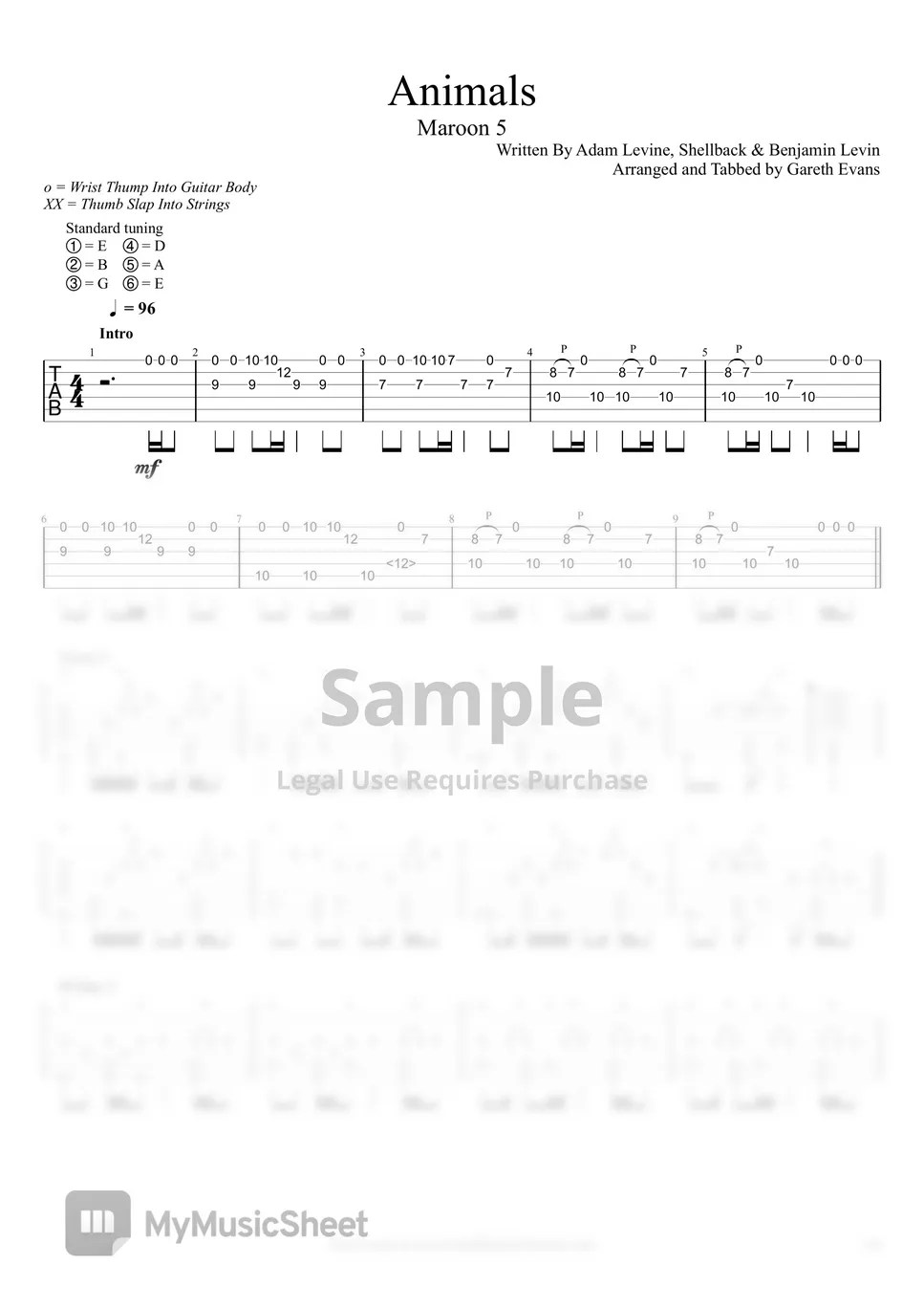 Maroon 5 Animals (Fingerstyle) Sheets by Gareth Evans