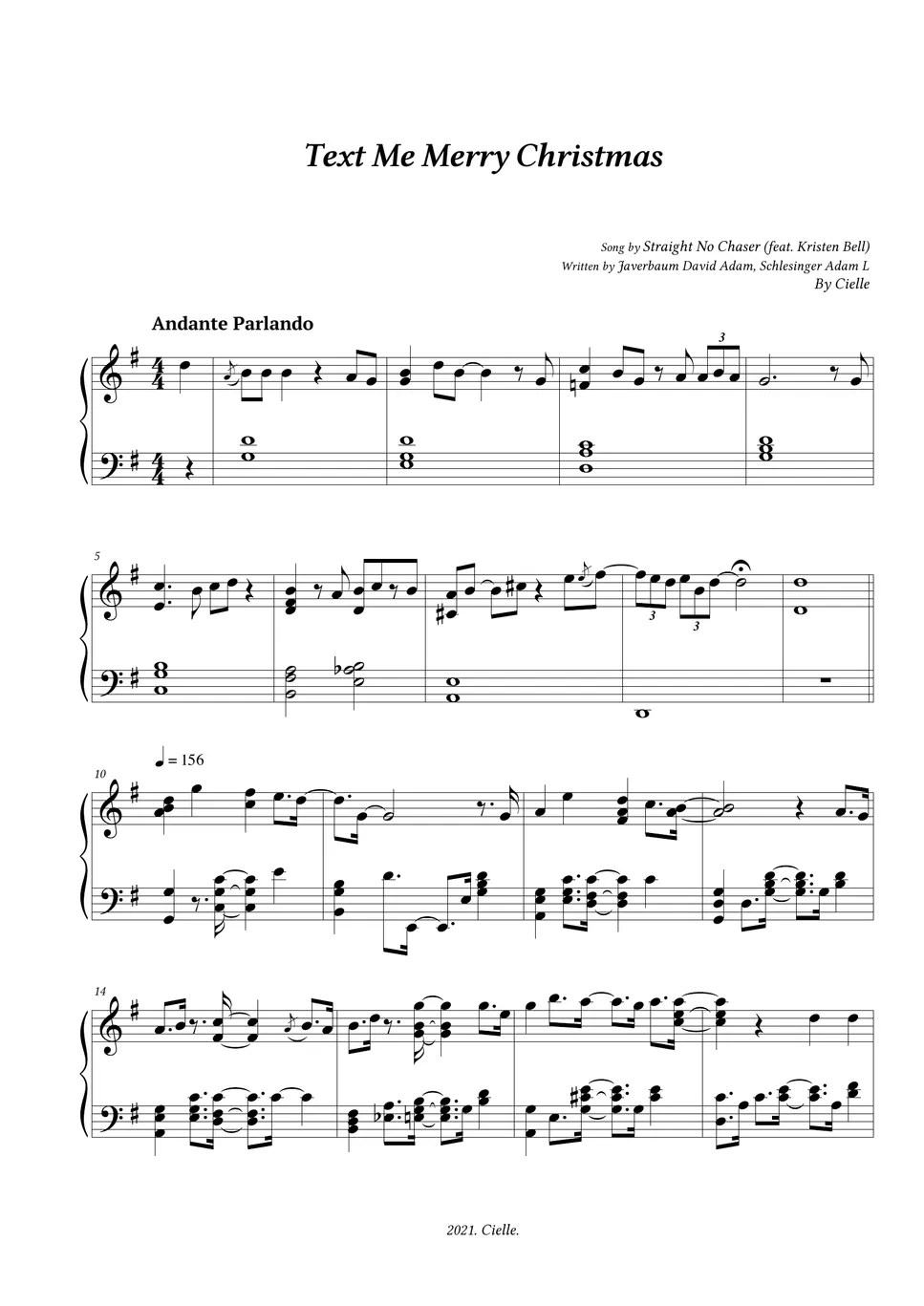 Straight No Chaser Text Me Merry Christmas (feat. Kristen Bell) Sheets by Cielle