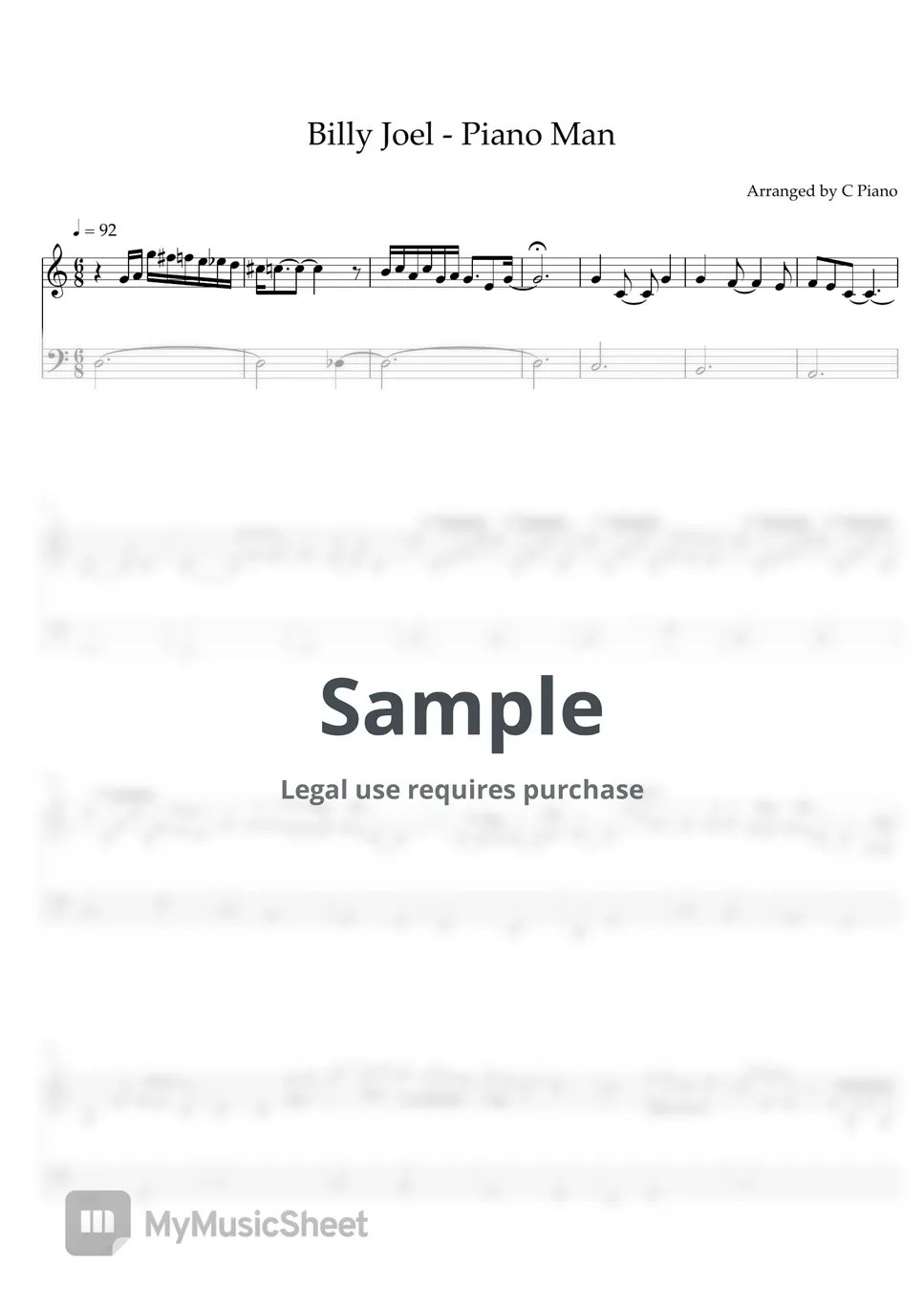 Billy Joel Piano Man (Easy Version) Sheets by C Piano