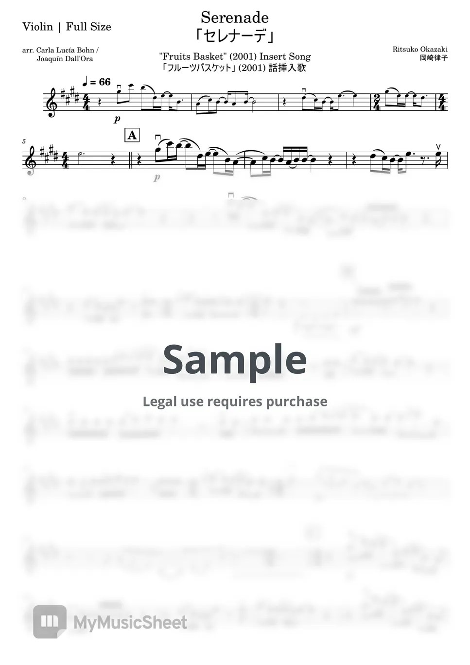 Ritsuko Okazaki Serenade "Fruits Basket (2001)" Insert Song Sheets