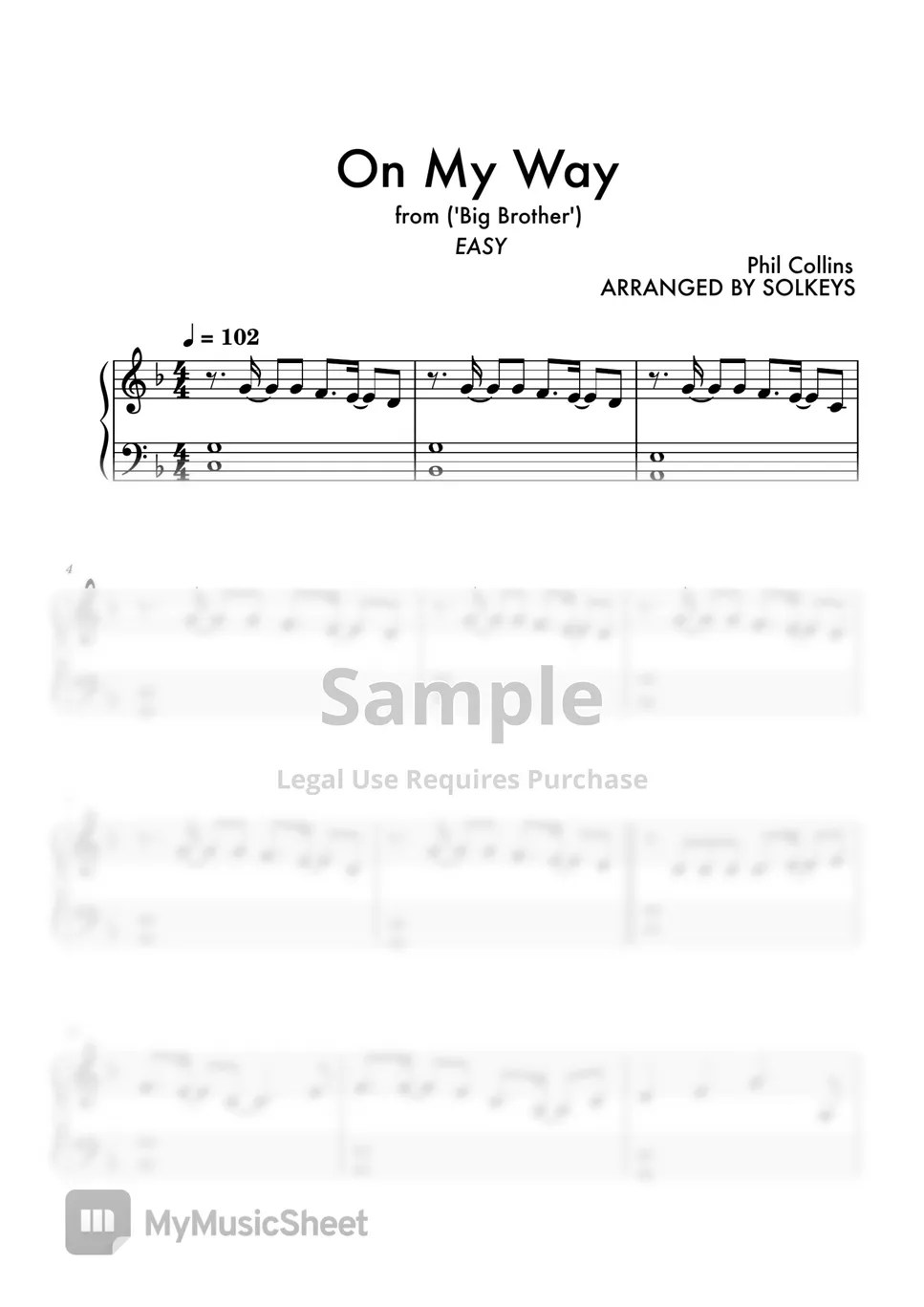 Phil Collins On My Way ('Big Brother') 악보 by SolKeys