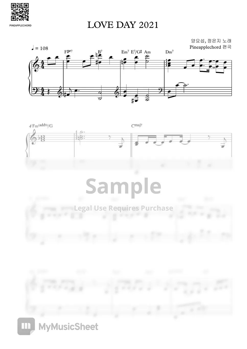 Yoseob, Jeong Eun Ji LOVE DAY (2021) (바른연애 길잡이 OST) (Original Key) 악보