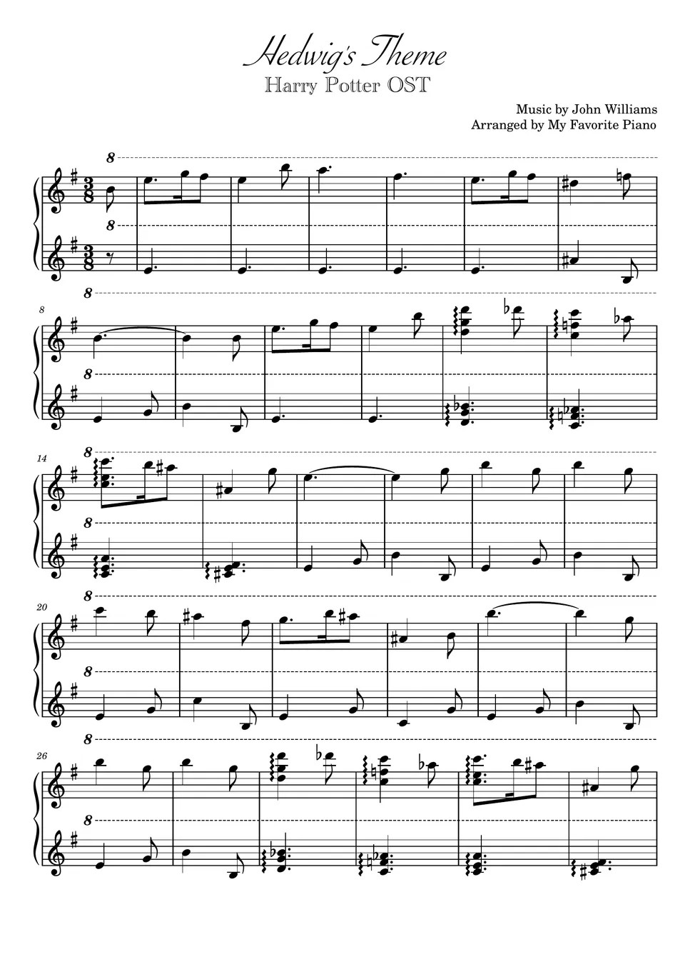 Harry Potter OST Hedwig's Theme Sheets by My Favorite Piano