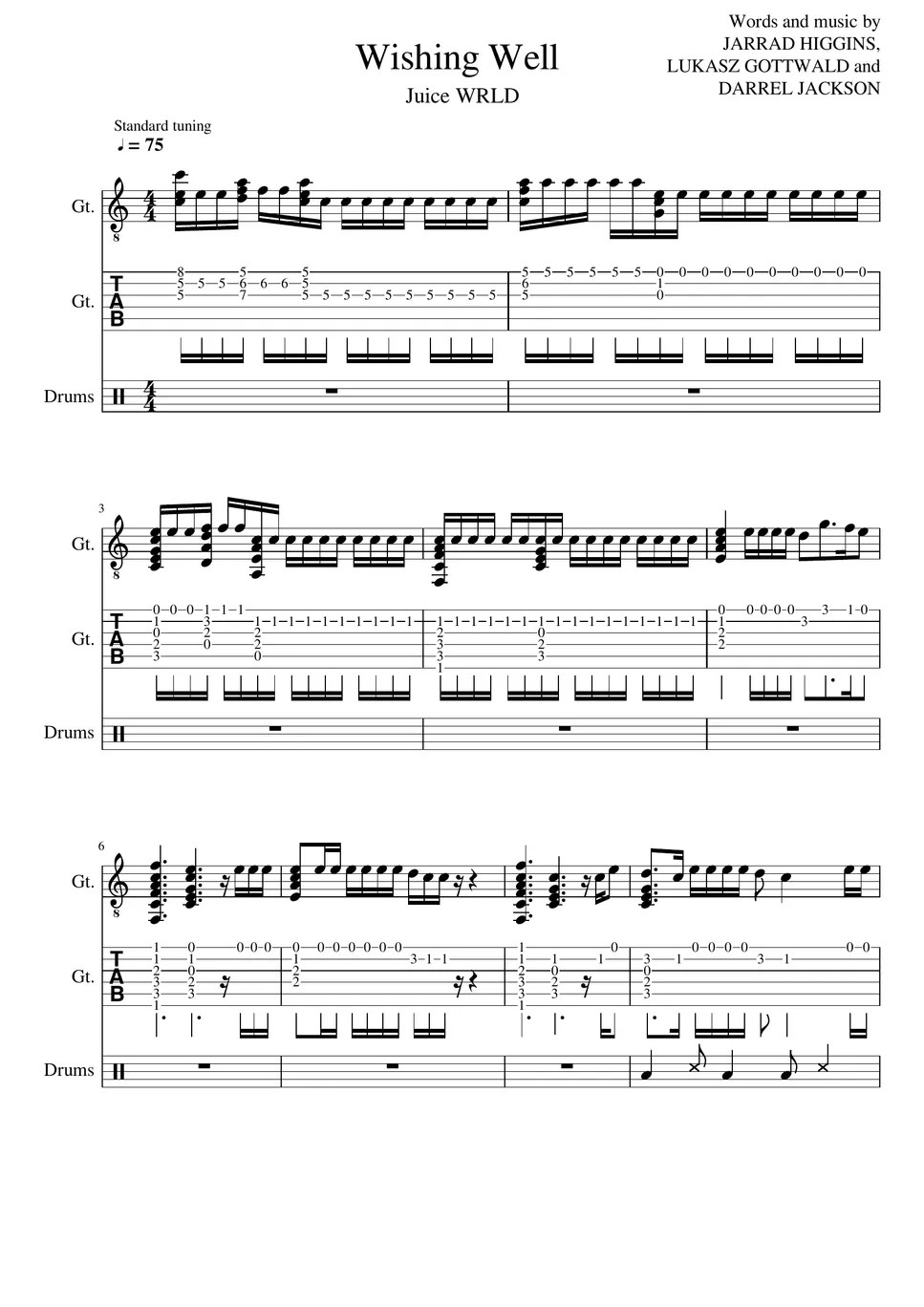 Juice WRLD Wishing Well Partitura by Guitar WRLD