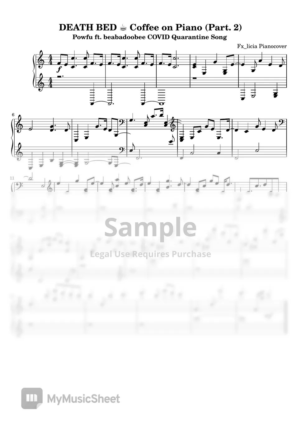 Powfu ft. beabadoobee DEATH BED ☕️ Coffee for Your Head 🎹 COVID Quarantine Song 악보 by Fx_licia