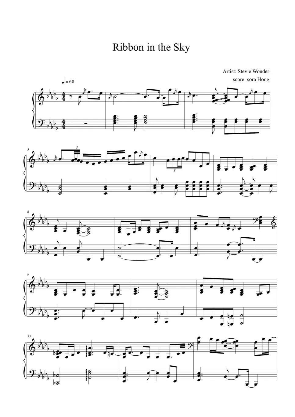 Stevie Wonder Ribbon in the Sky 楽譜 by sora Hong