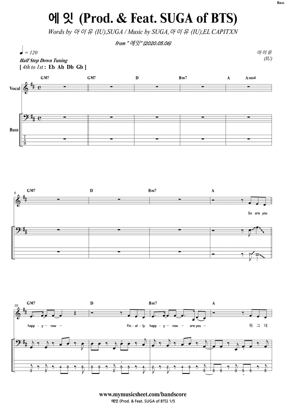 IU (Feat. Suga of BTS) Eight Bass/Backing Track Notenblatt