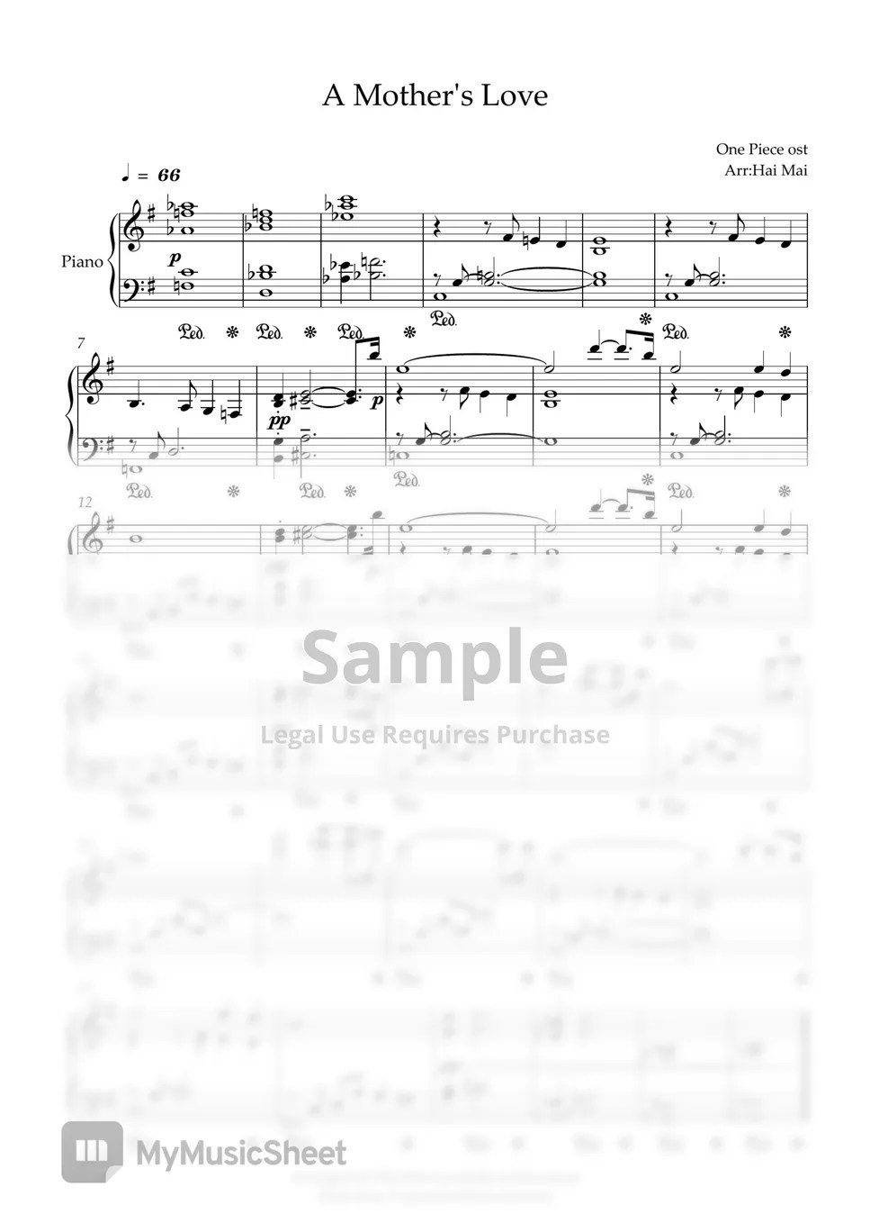 One Piece A Mother's Love Sheets by Hai Mai