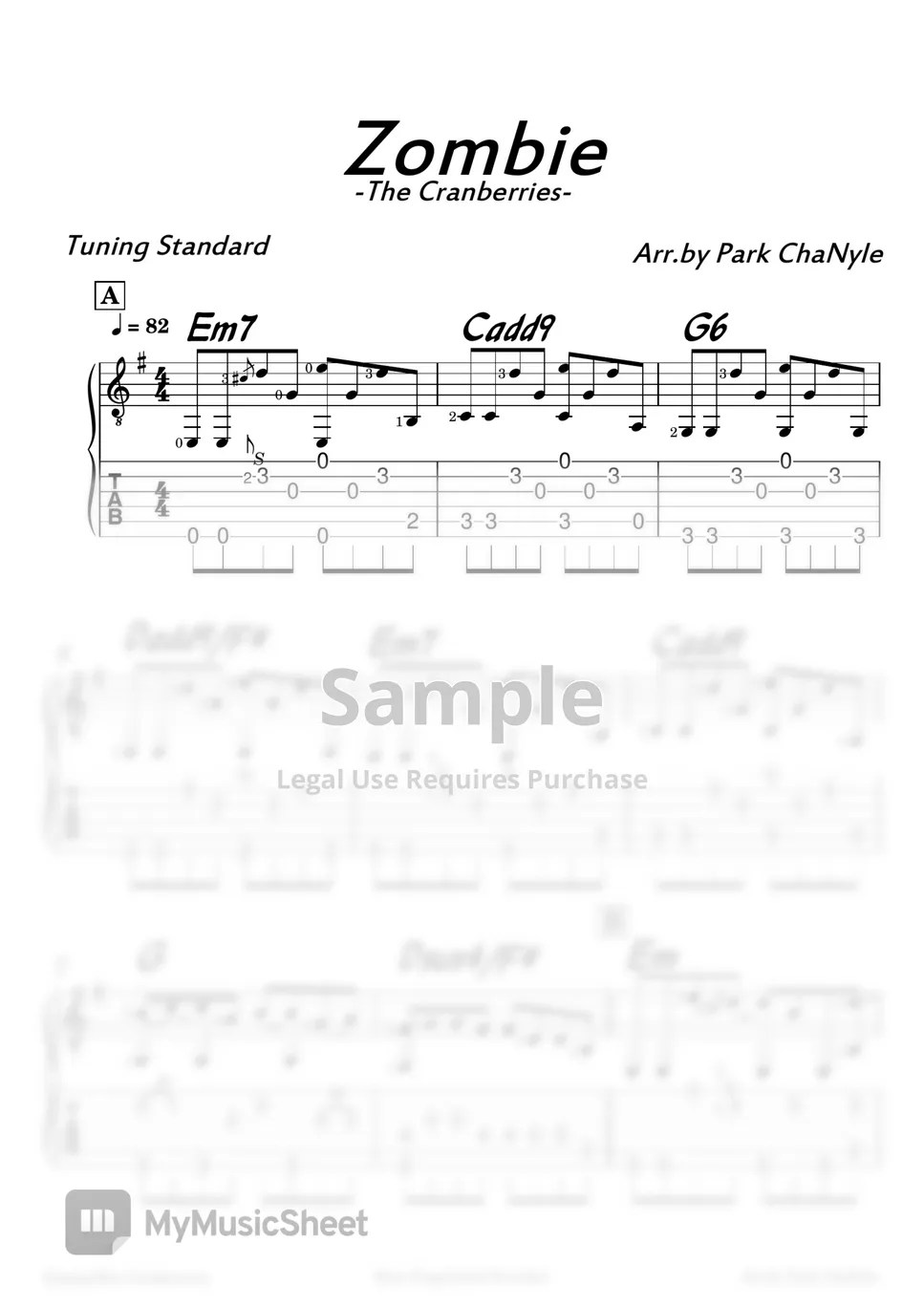 The Cranberries Zombie (Acoustic Fingerstyle Guitar) Tab + 1staff by Park ChaNyle