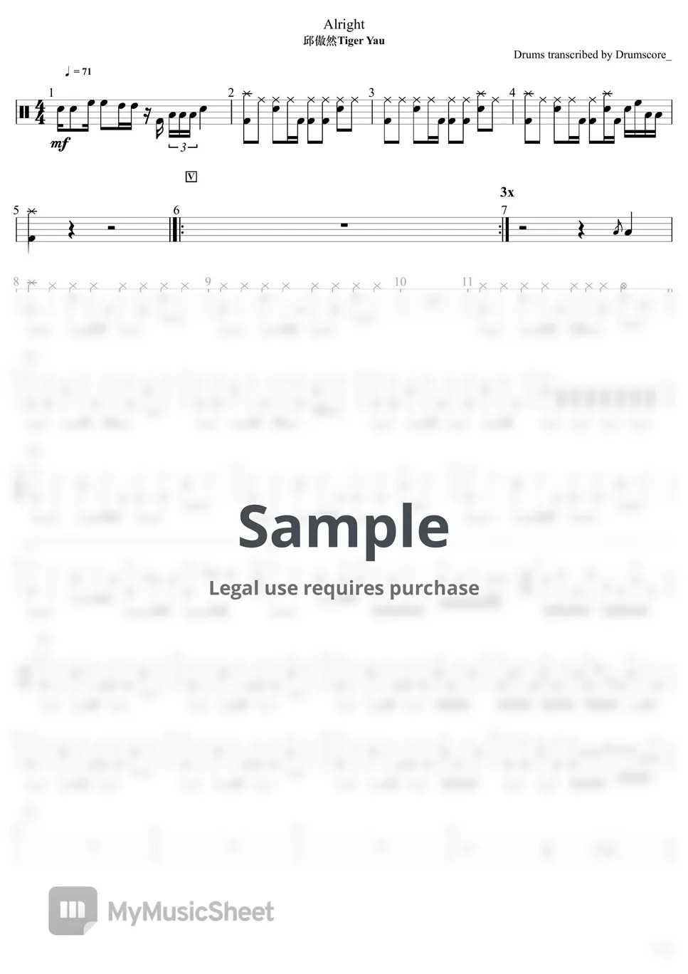 邱傲然Tiger YauMIRROR Alright Sheets by Drumscore_