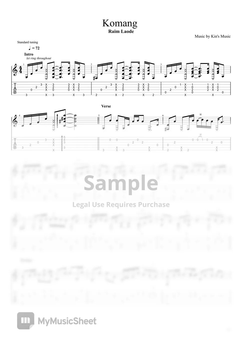 Raim Laode Komang[Easy Guitar Fingerstyle For Beginner] Sheets by Kin