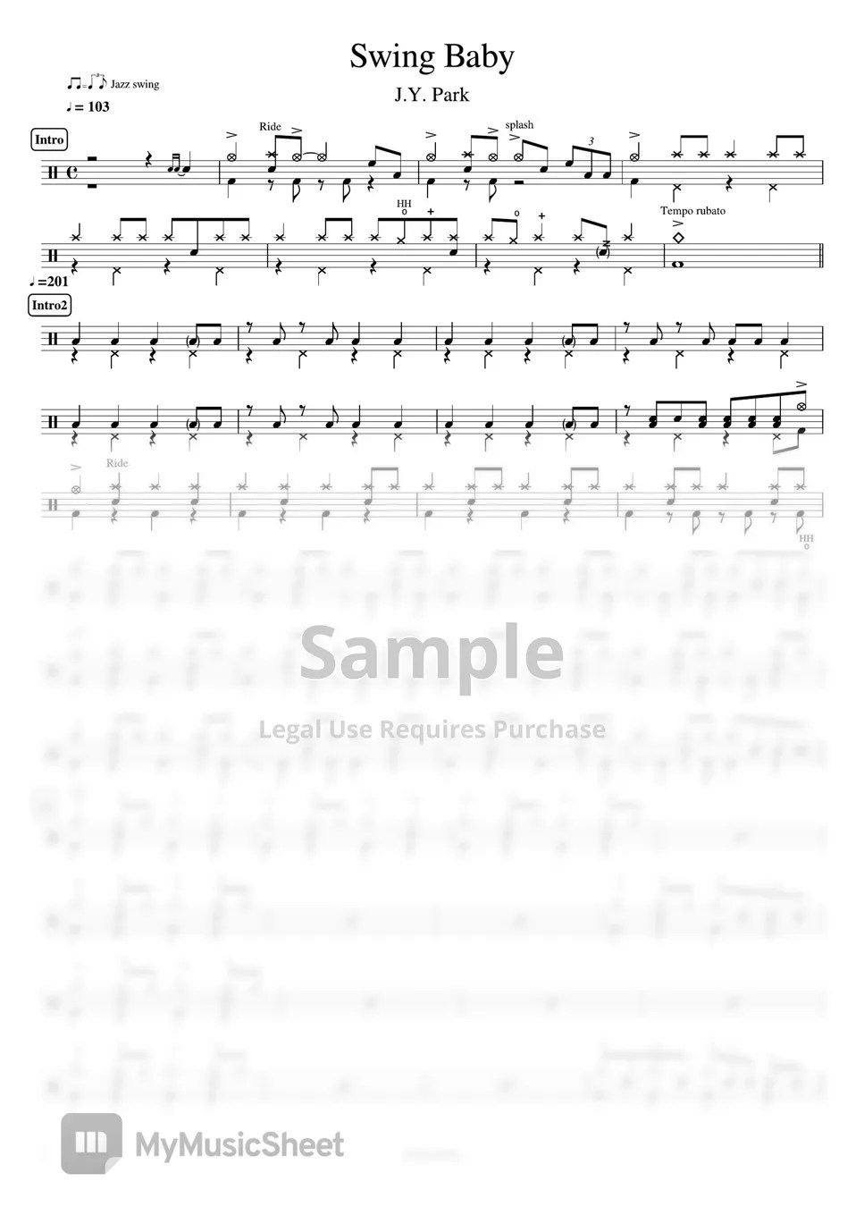 J.Y. Park Swing Baby Sheets by Cookai's Jpop Drum sheet music!!!