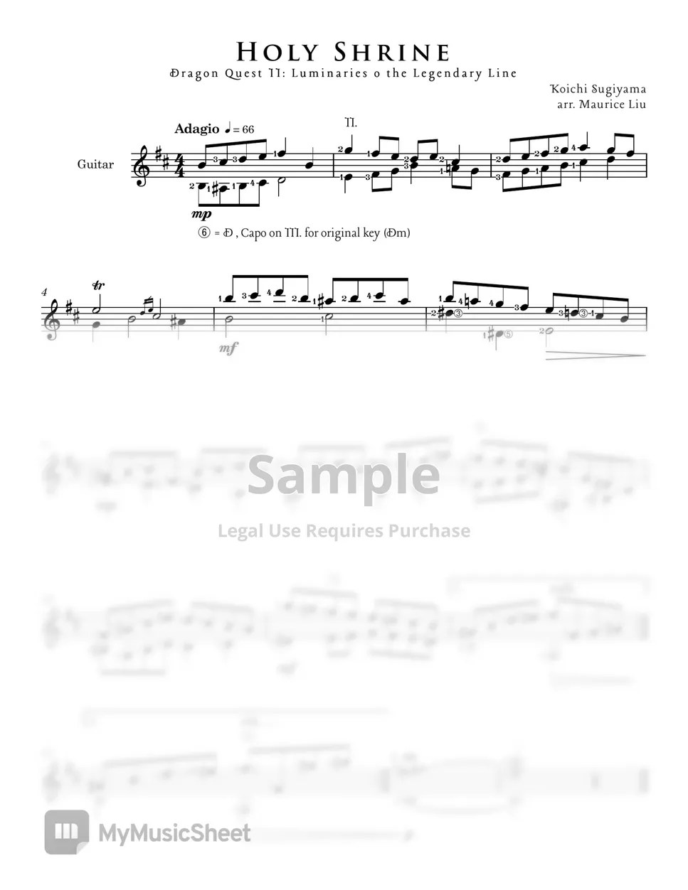 Dragon Quest II Holy Shrine (Koichi Sugiyama) Tab + 단선 악보 by Maurice Liu