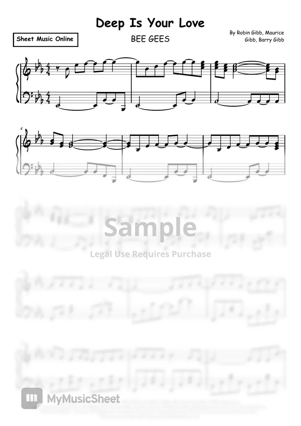 Bee Gees How Deep Is Your Love Sheet by Piano Go Life