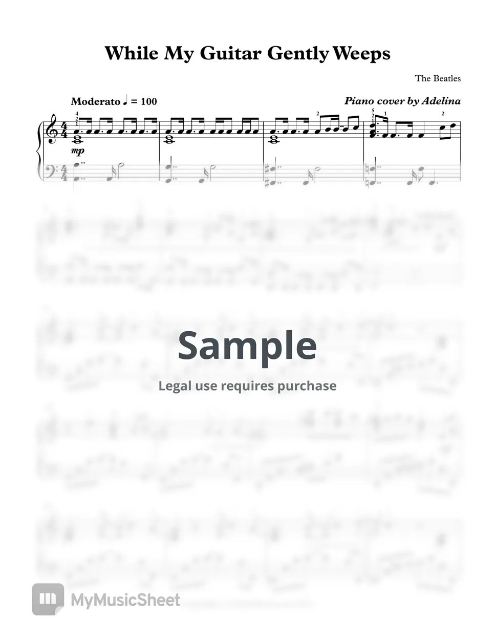 The Beatles When My Guitar Gently Weeps Sheets by Adelina Piano